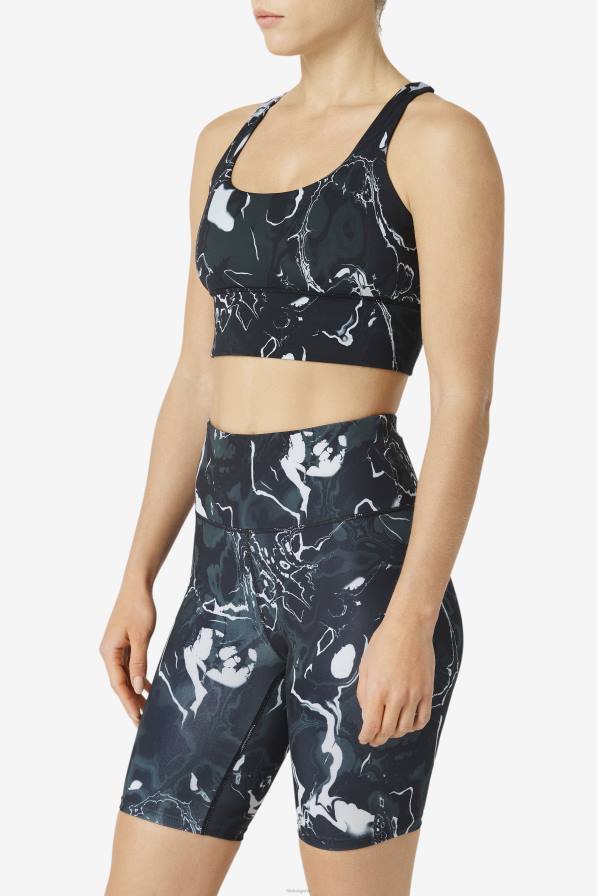 2HNL1787 черен мрамор FILA горна част на сутиена с кръстосано повдигане на гърба черна мраморна фила