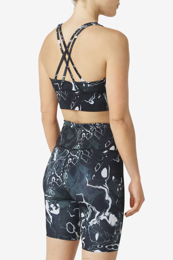 2HNL1787 черен мрамор FILA горна част на сутиена с кръстосано повдигане на гърба черна мраморна фила