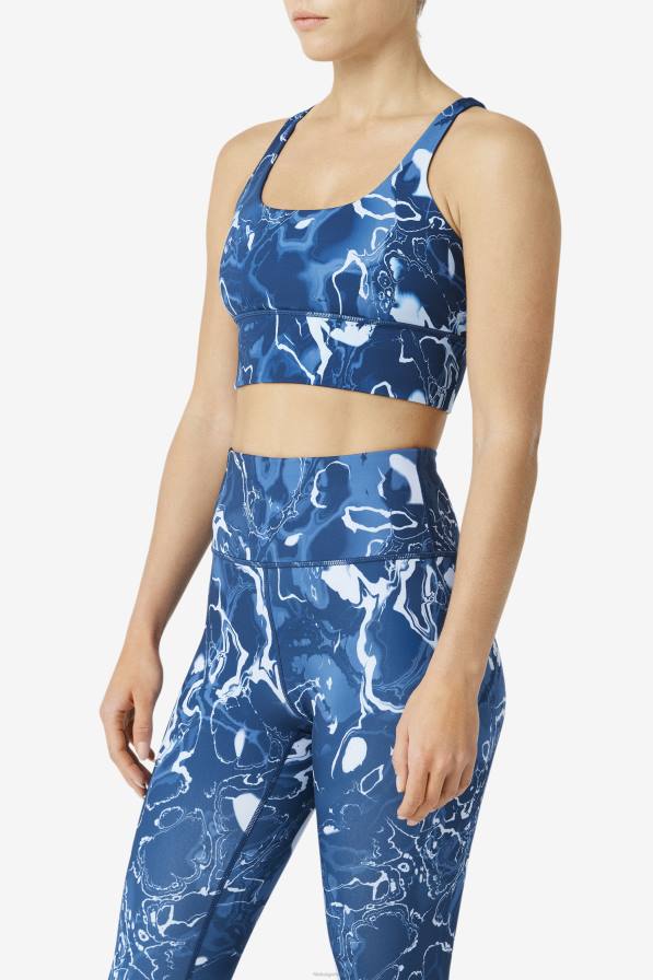 2HNL1791 морски мрамор FILA тъмносиня мраморна горна част на сутиен с повдигната кръстосана задна част