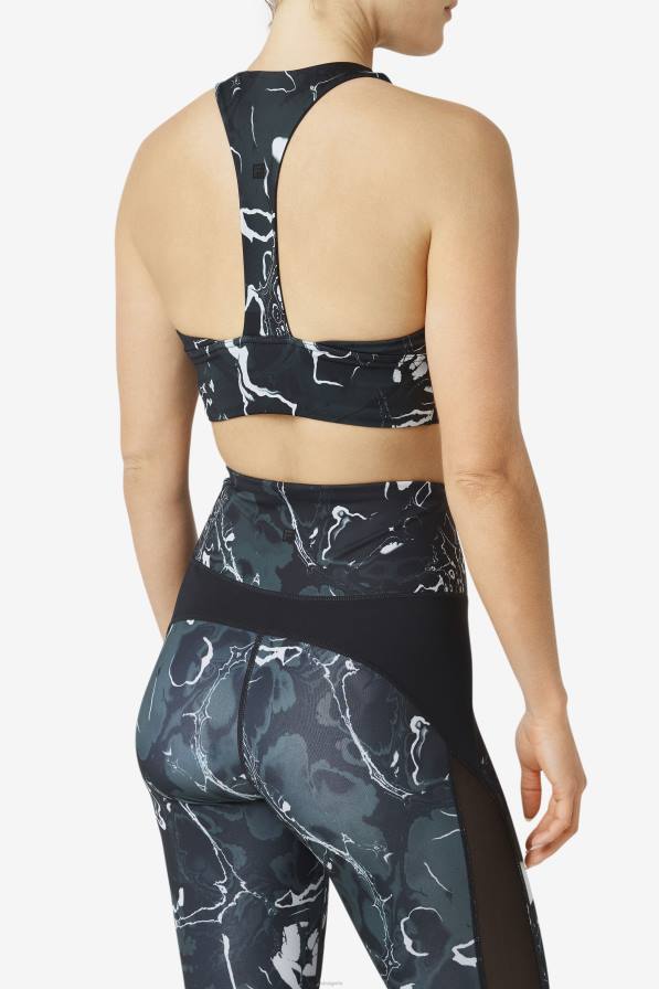 2HNL1795 черен мрамор FILA fila повдигнат спортен сутиен с t-back черен мрамор