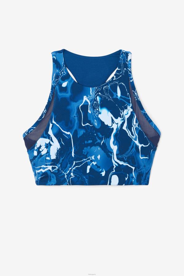 2HNL1799 морски мрамор FILA повдигнат спортен сутиен с т-образен гръб, тъмносиня мраморна фила