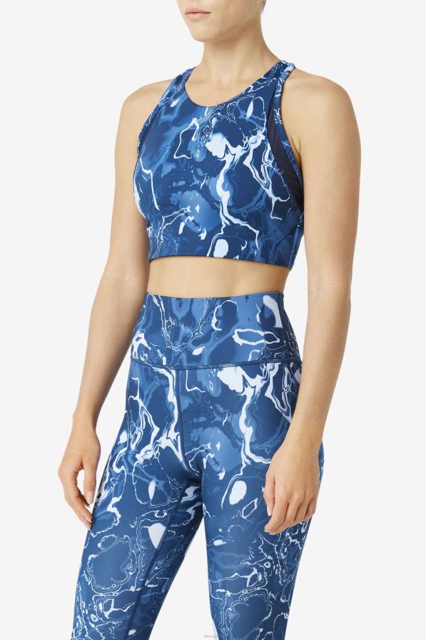 2HNL1799 морски мрамор FILA повдигнат спортен сутиен с т-образен гръб, тъмносиня мраморна фила