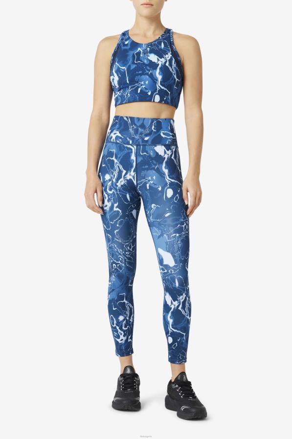 2HNL1799 морски мрамор FILA повдигнат спортен сутиен с т-образен гръб, тъмносиня мраморна фила