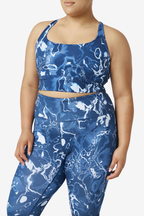 2HNL1831 морски мрамор FILA горна част на сутиена fila с повдигнат кръст отзад, тъмносинен мрамор