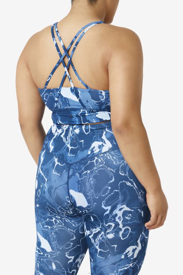 2HNL1831 морски мрамор FILA горна част на сутиена fila с повдигнат кръст отзад, тъмносинен мрамор