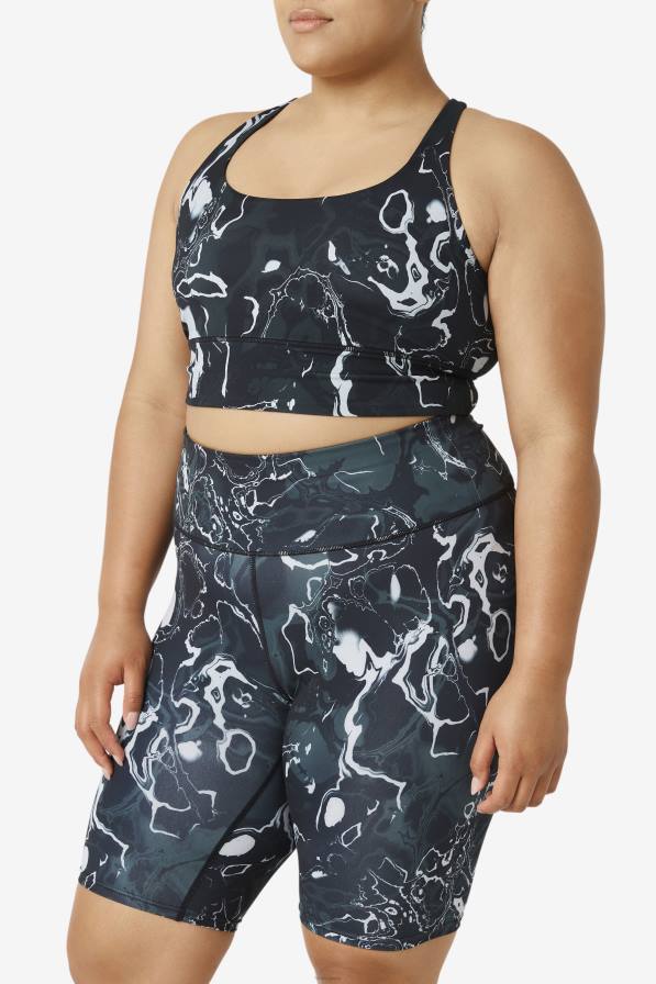 2HNL1832 черен мрамор FILA горна част на сутиен с кръстосано повдигане на гръб фила черен мрамор