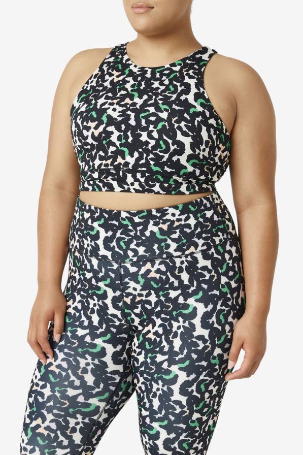 2HNL1845 черен животински принт FILA черен спортен сутиен с високо деколте с повдигнат фила