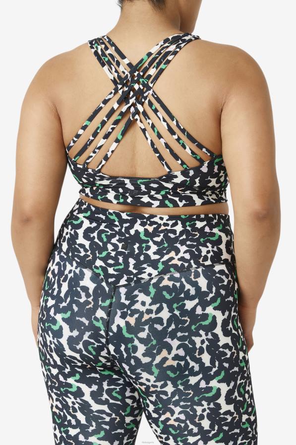 2HNL1845 черен животински принт FILA черен спортен сутиен с високо деколте с повдигнат фила