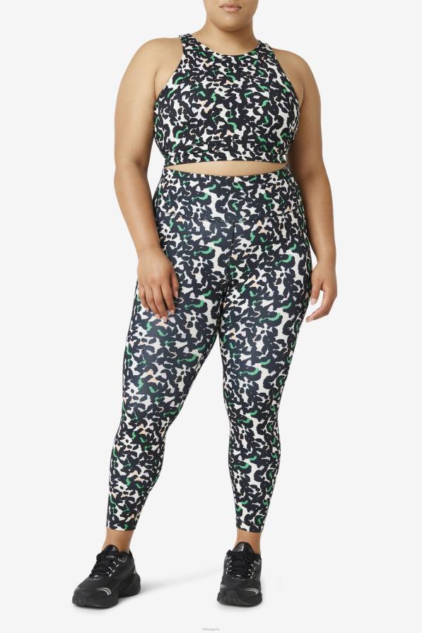 2HNL1845 черен животински принт FILA черен спортен сутиен с високо деколте с повдигнат фила