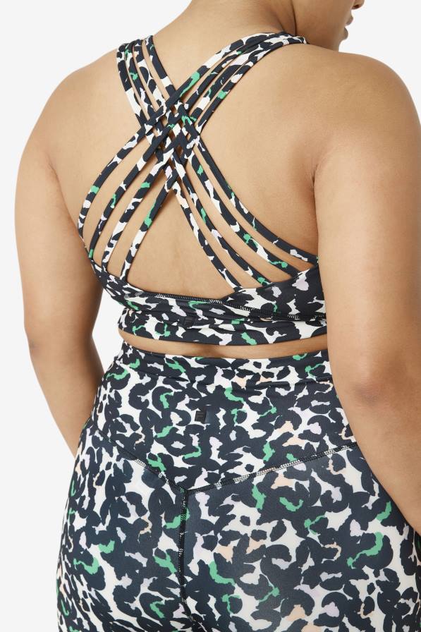 2HNL1845 черен животински принт FILA черен спортен сутиен с високо деколте с повдигнат фила