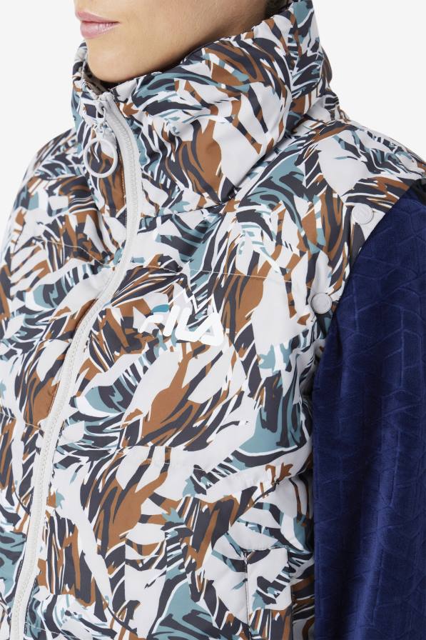 2HNL1785 печат на жираф FILA изрязано пухено яке с щампа на жираф и фила лорета