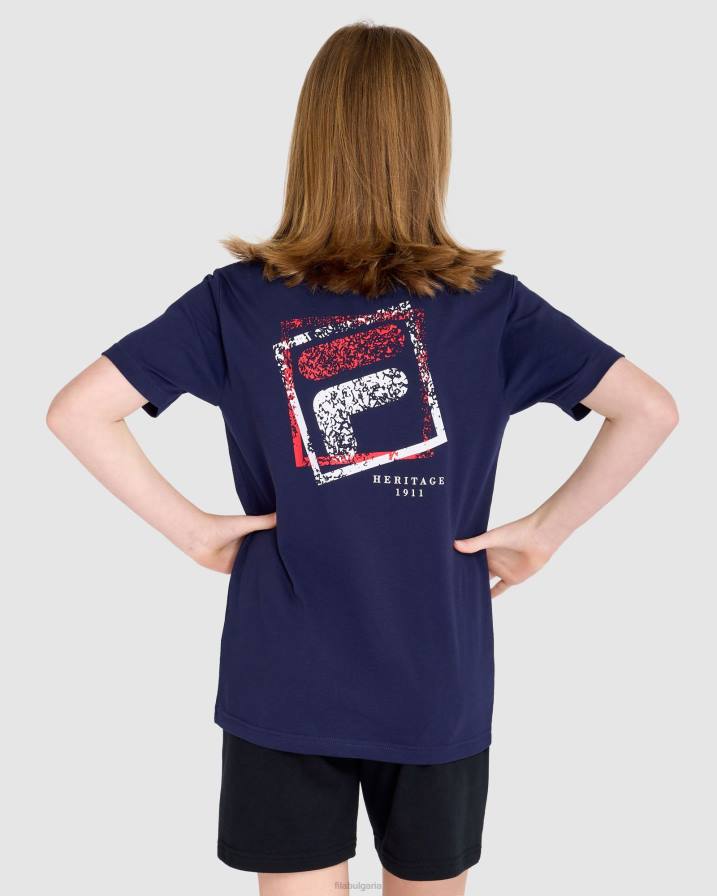 2HNL3046 нов флот FILA fila нова детска тениска с рипли в темносин цвят