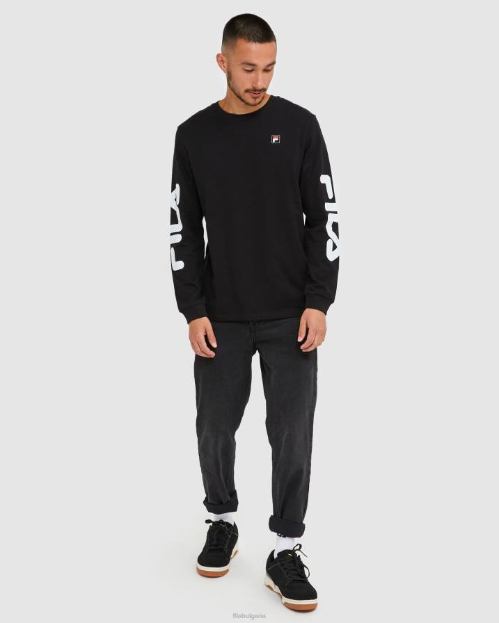 2HNL2463 черен FILA черна класическа мъжка тениска с дълъг ръкав fila