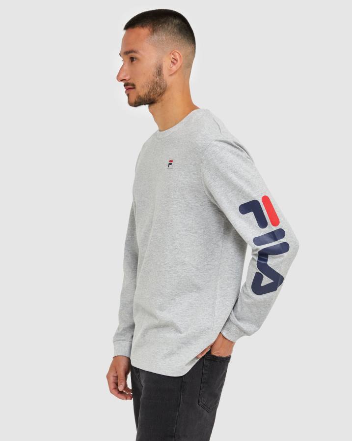 2HNL2501 сребърен мергел FILA класическа мъжка тениска с дълъг ръкав сребърна мраморна фила