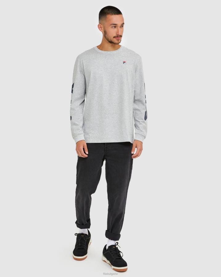 2HNL2501 сребърен мергел FILA класическа мъжка тениска с дълъг ръкав сребърна мраморна фила