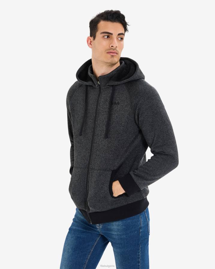 2HNL2651 черен мергел FILA унисекс романско яке с цип черна мраморна фила